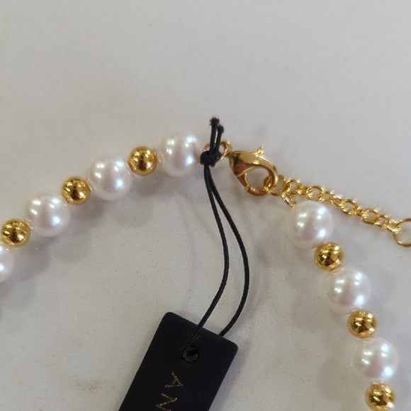 Ann Taylor Gold with Crystals and White Pearl Mixed Chain Necklace - Picture 7 of 8